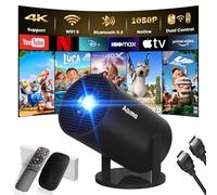 [App Integrada] Mini Proyector 2025 Upgraded Proyector Portátil, Dual Control con Ratón Android TV WiFi 6 BT5.2 180° Rotation HDMI/TV Stick/USB/PS5/Laptop, con Cable HDMI y Ratón, Negro