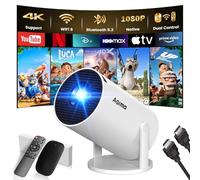 [App Integrada] Mini Proyector 2025 Upgraded Proyector Portátil, Dual Control con Ratón Android TV WiFi 6 BT5.2 180° Rotation HDMI/TV Stick/USB/PS5/Laptop, con Cable HDMI y Ratón, Blanco