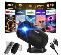 [App Integrada] Mini Proyector 2026 Upgraded Proyector Portátil, Dual Control con Ratón Android TV WiFi 6 BT5.2 180° Rotation Compatible con HDMI/TV Stick/USB/Laptop, con Ratón, Negro