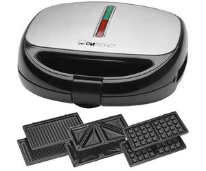 Apparecchio multifunzione Clatronic 3 in 1 | Tostapane per sandwich, piastra per cialde e grill a contatto | 800 Watt | Lavabile in lavastoviglie | Rivestimento antiaderente | ST/WA 3670