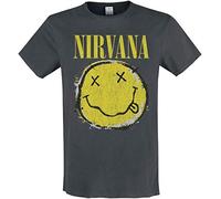 Amplified Nirvana Camiseta, Logo Worn out-Gris (Charcoal CC), M para Hombre
