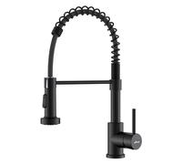 APPASO Grifo de cocina negro con resorte helicoidal, grifos de fregadero de doble caño de 360°, grifo de cocina, alta presión, negro mate