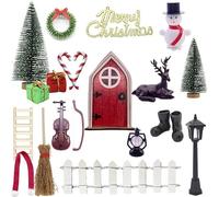 APPCRFM Puerta de Elfo Navidad,Accesorios de Casa de Muñecas de Navidad,Christmas Fairy Door con Botas,Linterna,Buzón,Escoba,Guirnalda,Escalera de Madera Decoración de Duende,19 Piezas