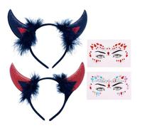 APPCRFM Teufel Hörner Haarschmuck,Cuernos Halloween Demonio,Cuernos Diablo Diadema con Gemas Faciales,Halloween Party Teufel Kostüm Zubehör,para Accesorios de Disfraz de Halloween,Carnaval,Cosplay