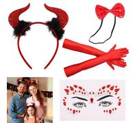 APPCXOKL Conjunto de Accesorios de Halloween - Traje de Disfraz de Demonio para Mujeres con Diadema y Guantes, Destaque su Estilo en Las Fiestas de Disfraces y Carnavales