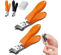 Appehinglaus Wide Jaw Opening Anti-Splash Slanted Nail Clipper, Slanted Nail Clipper, No Splash Nail Trimmer For Men, Long Handle Curved Toenail Clipper, Curved Nail Clippers For Thick Nail (2*Orange)