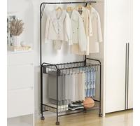 Appendiabiti a 3 livelli autoportante con gruccia Mobile per Pantaloni e vano portaoggetti. Appendiabiti multifunzionale per Camera da letto, Include 12 grucce per Pantaloni e Rote