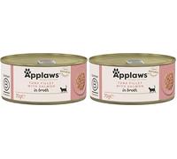 Applaws 100% Natural Comida Húmeda para Gatos Adultos con Filete de Atún y Salmón en Caldo, 24 latas de 70g (Paquete de 2)