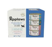 Applaws 100% Natural Comida Húmeda para Gatos Adultos Selección de Pescado en Caldo - Paquete de 12 latas de 70g
