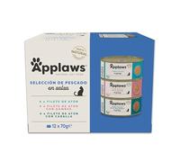 Applaws 100 % Natural Comida húmeda para Gatos Adultos, selección de Pescado en Salsa Multipack, 12 × 70 g latas