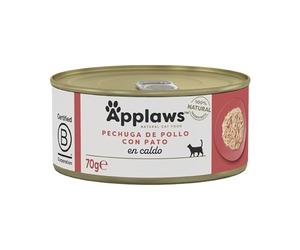 Applaws 100% Natural Pechuga de Pollo y Pato Comida Húmeda en Caldo para Gatos Adultos - Paquete de 24 latas de 70g