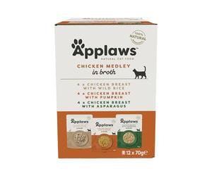 Applaws Adult Wet Cat Food Pouch Broth Chicken Multipack 12 x 70g Natural