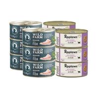 APPLAWS Caballa Con Sardina En Caldo Lata 6x70g + WILD FARM Mousse Pescado Blanco 6x80g - mousse sin cereales para gatos