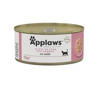 Applaws Comida húmeda 100% Natural para Gatos, Filete de Atún con Gambas en Caldo - Pack de 24 latas de 156g