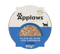 Applaws: Comida húmeda Natural para Gatos en tarritos, Filete de atún con Cangrejo en Caldo - 10 x 60 g