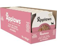 Applaws Comida húmeda Natural para Gatos en tarros, Filete de atún con gambas en Caldo, 10 x 60 g