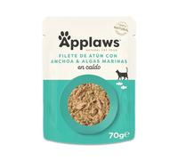 Applaws Comida Húmeda para Gatos 100% Natural con Filete de Atún y Anchoas en Caldo para Gatos Adultos - 12 Sachets de 70g
