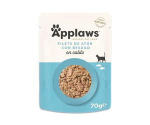 Applaws Comida Húmeda para Gatos 100% Natural con Filete de Atún y Besugo en Caldo para Gatos Adultos - 12 Sachets de 70g