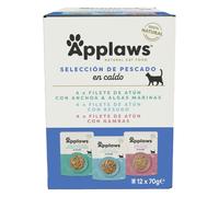 Applaws Comida Húmeda para Gatos 100% Natural Multipack de Selección de Pescado en Caldo para Gatos Adultos - 12 Sobres de 70g