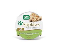 Applaws Comida húmeda para Gatos 100% Natural, pechuga de Pollo con arroz en Caldo, Olla de 60 g (Paquete de 10)