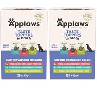 Applaws Comida Húmeda para Perros Natural, Surtido de Carne y Pescado sin Granos en Caldo, Paquete de 12 Bolsitas de 85g