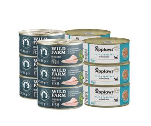APPLAWS Filete de Atún en Caldo 6x70g + WILD FARM Mousse Pescado Blanco 6x80g - mousse sin cereales para gatos