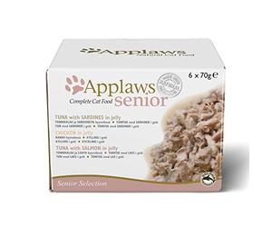 Applaws Natural Wet Cat Food for Senior Adult Cats Tuna and Chicken Multipack Selection in Jelly - 6 x 70g Tins