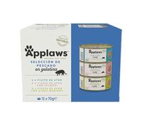 Applaws 1020ML-AC Alimento húmedo natural para gatos multipack selección de filete de atún, filete de atún con salmón, filete de atún con algas marinas en latas de 70 g (paquete de 12)