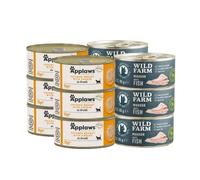 APPLAWS Pechuga de Pollo con Queso en Caldo 6x70g + WILD FARM Mousse Pescado Blanco 6x80g - mousse sin cereales para gatos