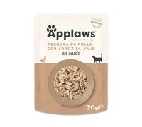 Applaws Sobre de Comida Húmeda para Gatos 100% Natural, Pechuga de Pollo con Arroz Salvaje en Caldo para Gatos Adultos - 12 Sachets de 70g