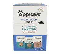Applaws Natural Comida Húmeda para Gatos, Selección de Pescado en Jalea 70 g (12 x 70 g Bolsitas)