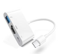 Apple - Adaptador multipuerto USB-C digital AV con HDMI 8K a 60Hz y puerto de carga USB 3.2 y 100W para iPhone 15/16/17, convertidor HDMI tipo C certificado MFi para MacBook Pro/Air, iPad Pro, iMac y