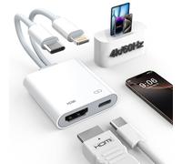 Apple - Adaptador USB-C y Lightning a HDMI para iPhone, iPad a TV 4K a 60Hz certificado MFi/Type-C Digital AV HDMI adaptador 2.0 compatible con iPhone 17 16 15 14 iPad Samsung, Switch 2 en 2