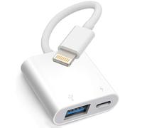 Apple - Adaptador USB Lightning para cámara con Cargador para iPhone, iPad con conexión USB, Disco Duro SSD, Lector de Tarjetas, Teclado, ratón, hubs, Midi