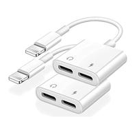 【Apple MFi Certificado】 2 Pack Adaptador Auriculares iPhone, 4 en 1 Adaptador de Cargador Dual Lightning AUX, Divisor de Cable Dongle Compatible con iPhone 13/12/11/X/XR/8/7