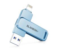 Apple MFi - Memoria USB 3 en 1 para iPhone, iPad, Android y PC, memoria USB 3.0 de alta velocidad, fotos y datos (azul, 256 GB)