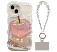 Apple Pattern Transparent Phone Case for iPhone, Crystal Apple Bracelet Double Stand Wave Transparent Silicone Phone Case with This Crystal-Clear Featuring a Unique Apple Print(Clear,14 Pro)