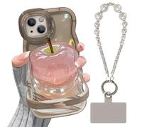 Apple Pattern Transparent Phone Case for iPhone, Crystal Apple Bracelet Double Stand Wave Transparent Silicone Phone Case with This Crystal-Clear Featuring a Unique Apple Print(Negro,14 Pro)