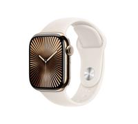 Apple Watch Series 10 (42 mm GPS + Cellular) Reloj Inteligente con Caja de Titanio Oro y Correa Deportiva luz Estelar (S/M). Seguimiento de Actividad física, aplicación ECG, Pantalla Retina Siempre