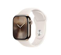 Apple Watch Series 10 (42 mm GPS + Cellular) Reloj Inteligente con Caja de Titanio Oro y Correa Deportiva luz Estelar (S/M). Seguimiento de Actividad física, aplicación ECG, Pantalla Retina Siempre