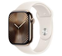 Apple Watch Series 10 GPS + Cellular 46mm Caja Titanio Oro con Correa Deportiva Starlight S/M - Reloj Inteligente watchOS 11, 64 GB, 4G, Resistente Agua 50 m