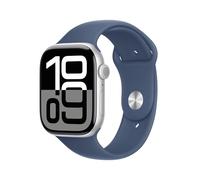 Apple Watch Series 10 GPS + Cellular Smartwatch con Caja de Aluminio Plata de 46 mm y Correa Deportiva Azul Denim - Talla S/M. Monitor de entreno, App ECG, Pantalla Retina Siempre Activa