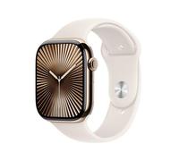 Apple Watch Series 10 GPS + Cellular Smartwatch con Caja de Titanio Oro de 46 mm y Correa Deportiva Blanco Estrella - Talla M/L. Monitor de entreno, App ECG, Pantalla Retina Siempre Activa