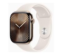 Apple Watch Series 10 GPS + Cellular Smartwatch con Caja de Titanio Oro de 46 mm y Correa Deportiva Blanco Estrella - Talla M/L. Monitor de entreno, App ECG, Pantalla Retina Siempre Activa