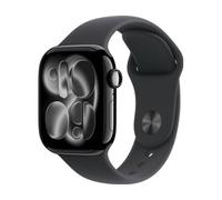 Apple Watch Series 11 GPS con caja de aluminio en negro azabache de 42 mm y correa deportiva negra-Talla S/M.Calidad del Sueño,monitores de entreno y salud,pantalla siempre activa, resistencia al agua