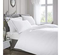 Appletree 200TC Plain Dye Funda nórdica de algodón Puro, Blanco con Borde Ribeteado Plateado, Matrimonio Grande