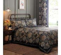 Appletree - Funda de edredón Azul Marino con diseño botánico, tamaño Super King (260 x 220 cm), diseño Reversible, Funda de edredón de Flores Azul Oscuro, Juego de Ropa de Cama Azul Helecho y