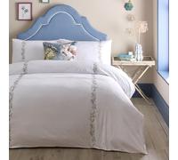 Appletree - Funda de edredón Blanca con Bordado Floral - Tamaño de Cama Doble (200 x 200 cm) - Suave 200 Hilos - 100% algodón Natural - 2 Fundas de Almohada - Ropa de Cama Blanca de Lujo con Bordado