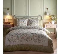 Appletree - Funda de edredón con Estampado Floral y colibrí Verde Salvia, tamaño Doble (200 x 200 cm), Ropa de Cama Blanca con Estampado de pájaros y Flores, satén 100% algodón, Cama con Bordes