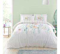 Appletree - Funda nórdica Floral Blanca - Tamaño Super King (260 x 220 cm) - Diseños Reversibles - 100% algodón Suave - 2 Fundas de Almohada - Ropa de Cama Blanca con Rayas - Funda nórdica con Flores